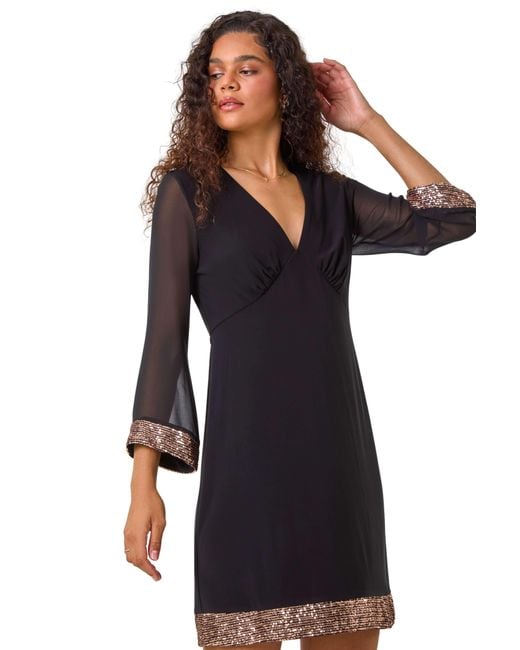 Roman Black Contrast Sequin Cuff Dress