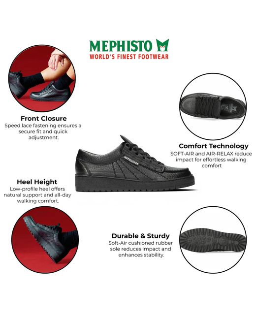 Mephisto Black Leather Walking Shoes for men