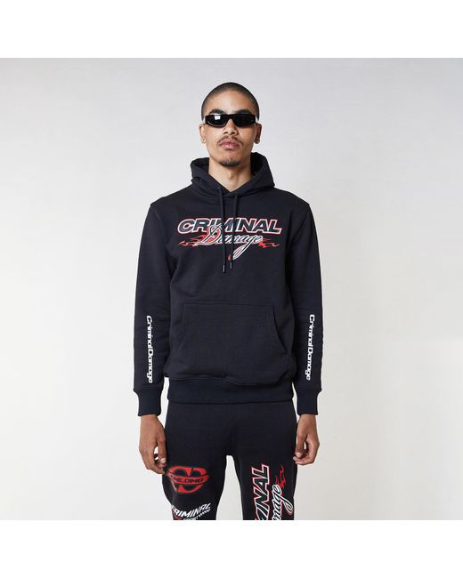 Criminal Damage Blue Graphics Hoodie With Kangaroo Pocket for men