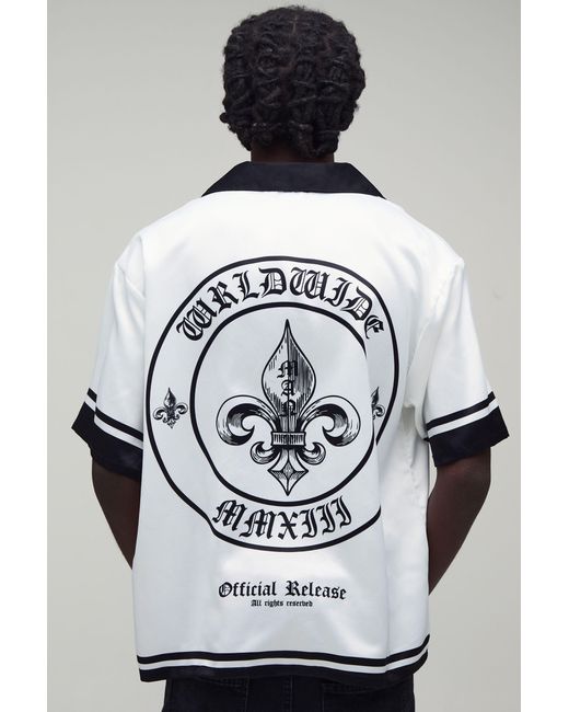 BoohooMAN Gray Oversized Half Sleeve Worldwide Border Print Satin Shirt for men