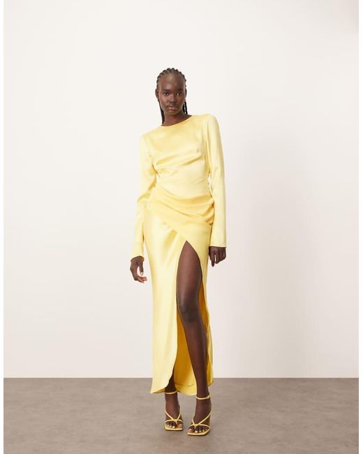 ARRANGE Natural Sleek Satin Drape Maxi Dress With Open Back
