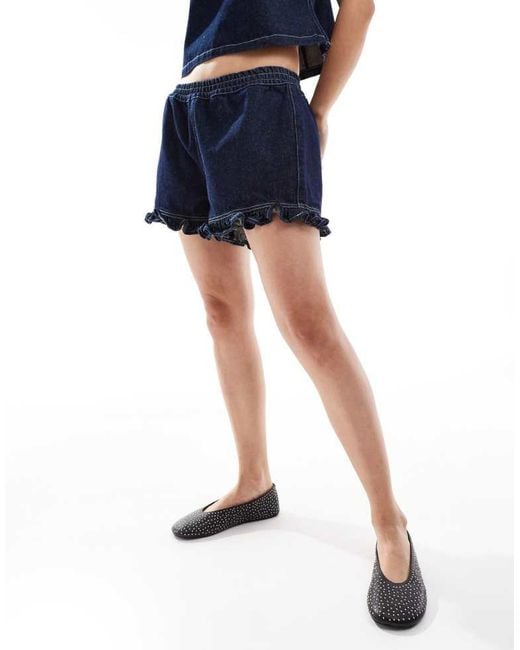 ASOS Blue Denim Frill Shorts
