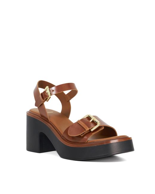 Dune Brown Jupiter Leather Open Toe Platform Sandals