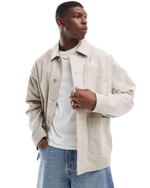 ASOS Natural Washed Twill Worker Jacket for men