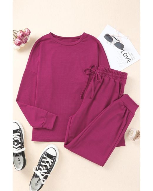 Azura Exchange Langsleeve Pullover En Joggingbroeken Lounge Set in het Pink