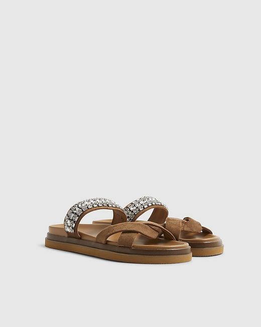 River Island Natural Sandals Cross Strap Diamante Open Toe Textile