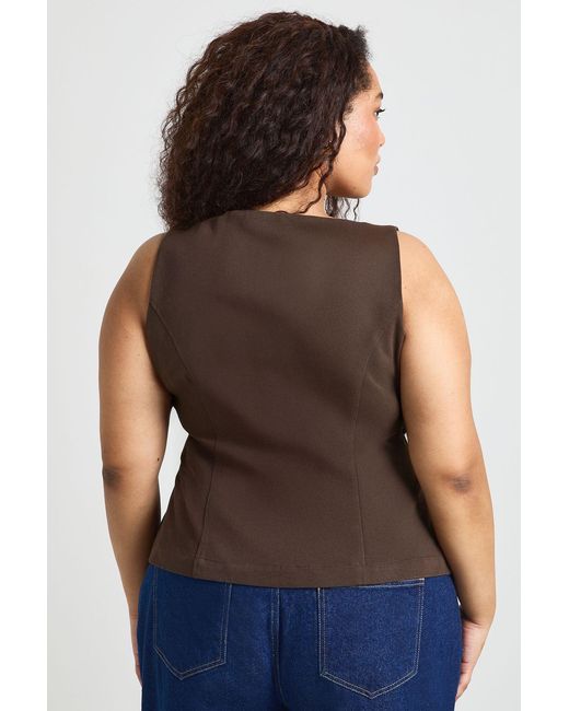 Boohoo Blue Plus Twill Square Neck Peplum Top