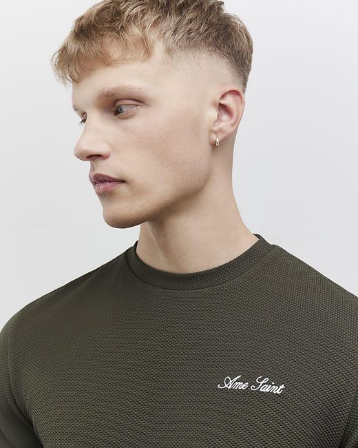 River Island Gray T-Shirt Slim Fit Textured Ame Saint for men