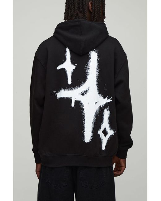 BoohooMAN Black Oversized Graffiti Spray Cross Graphic Hoodie for men