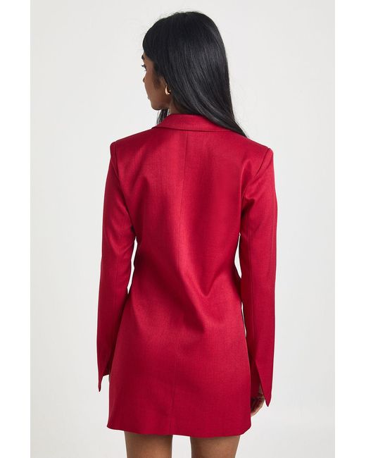 Boohoo Red Wrap Tie Belt Detail Blazer Dress