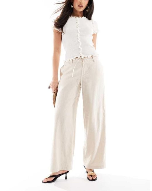 Hollister White Low Rise Linen Super Baggy Trousers