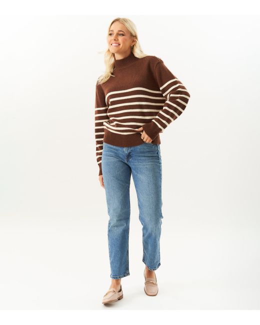 Gini London Oversized Trui Met Hoge Hals En Strepen in het Blue