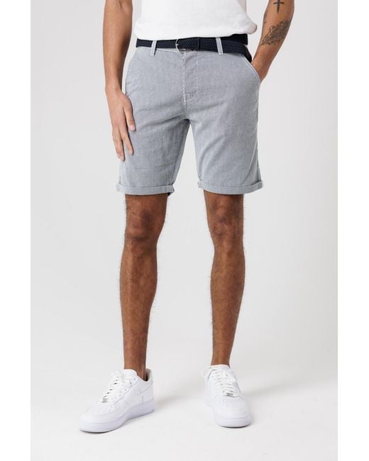 Tokyo Laundry Blue Cotton Cord Oxford Shorts With Belt for men