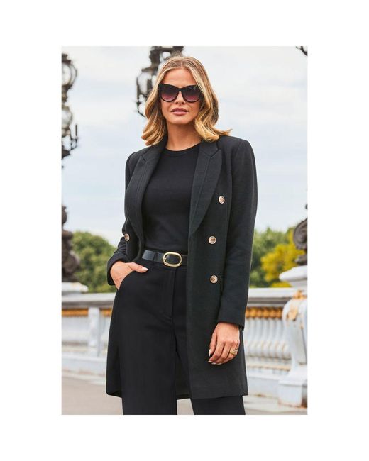 Sosandar Black Wool Mix Double Breasted Coat