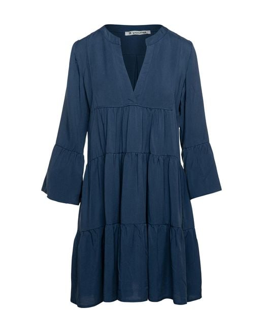 Conquista Blue Tencel Gathered Seams Dress
