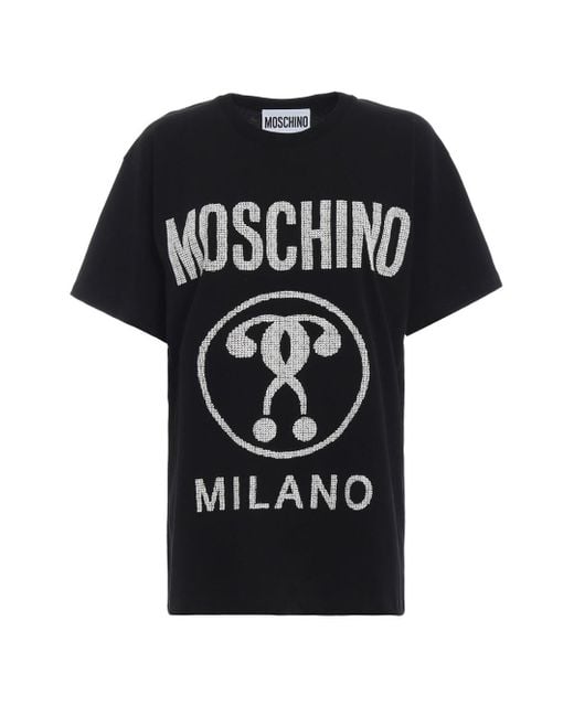 Moschino Black Milano Double Question Mark Logo T-Shirt Cotton