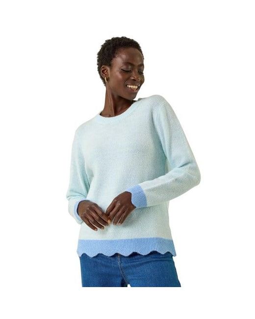 Roman Blue Scalloped Scarf Knit Jumper