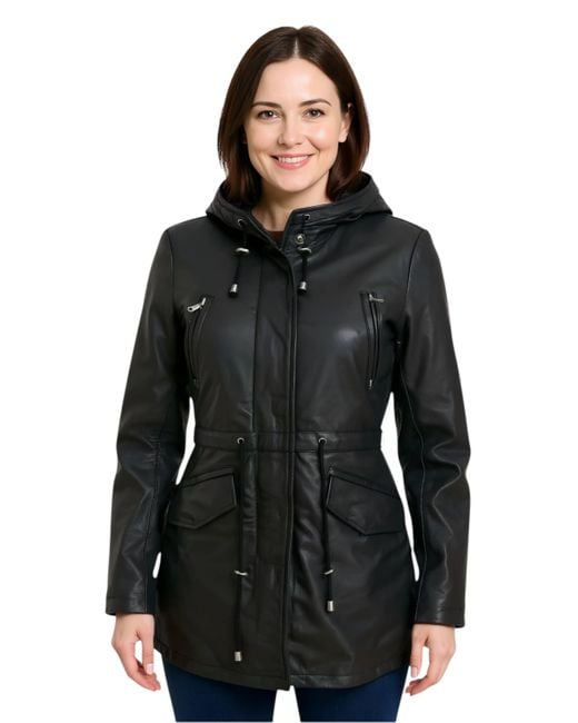 Infinity Leather Black Hooded Parka Jacket-Cairns Lamb Leather