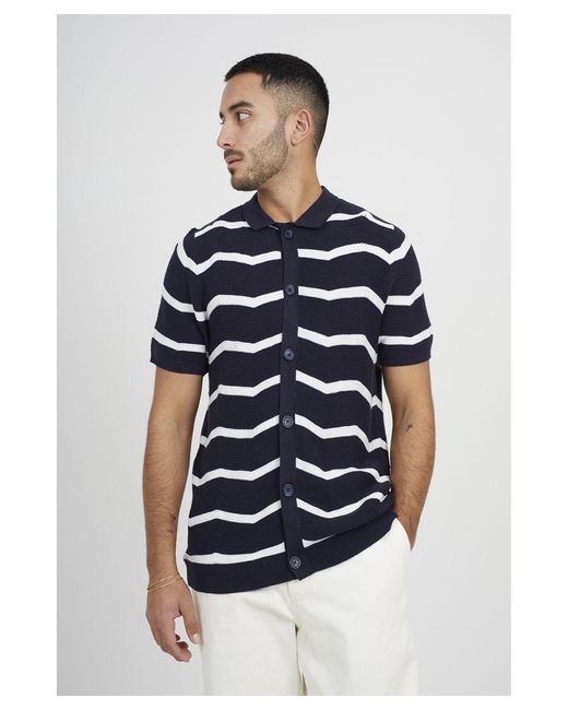 Brave Soul Blue Dark 'Milan' Short Sleeve Knitted Polo Shirt for men