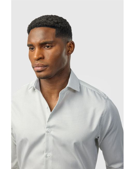 Alexandre Silver Label Gray Long Sleeve Striped Tailored Formal Shirt for men