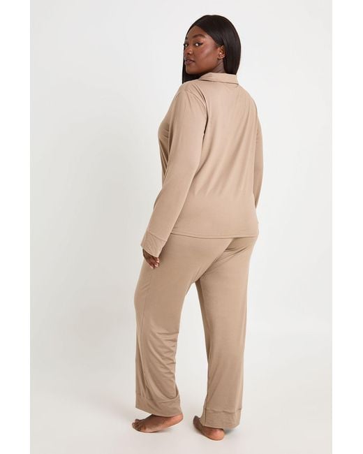 Boohoo Natural Plus Soft Touch Button Through Shirt And Trouser Pyjama Set