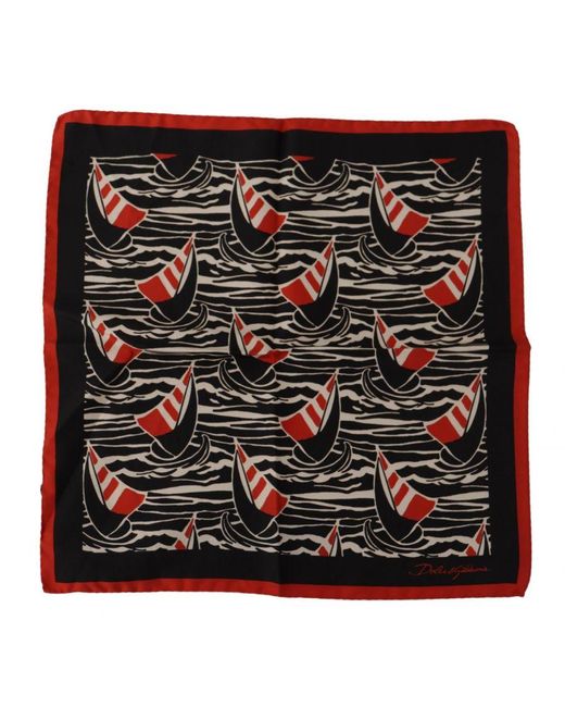 Dolce & Gabbana Black Sailboat Square Handkerchief Silk Scarf for men