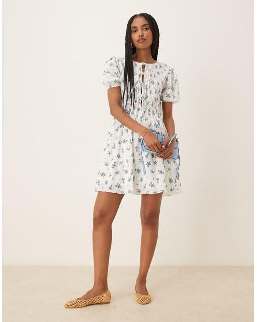 Glamorous White Bow Detail Puff Sleeve Dress