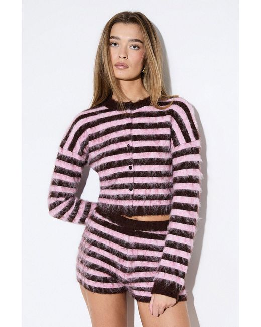 MissPap Red Brushed Stripe Crew Cardigan Co-Ord