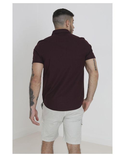 Brave Soul Red 'Senated' Cotton Oxford Short Sleeve Shirt for men
