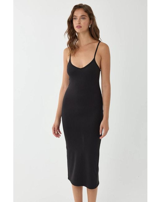 Hiccup Black V-Neck Bodycon Midi Dress With Thin Straps