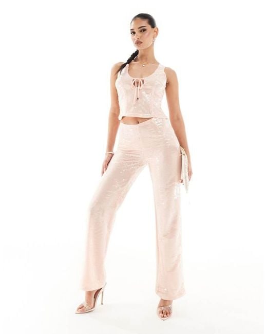 Kaiia White Exclusive Sequin Sleeveless Tie Front Top Co-Ord
