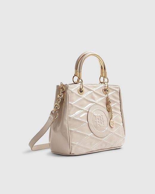 River Island Natural Tote Bag Quilted Patent Charm Pu