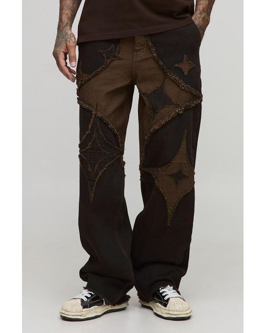 BoohooMAN Black Tall Diamond Applique Relaxed Fit Jeans for men