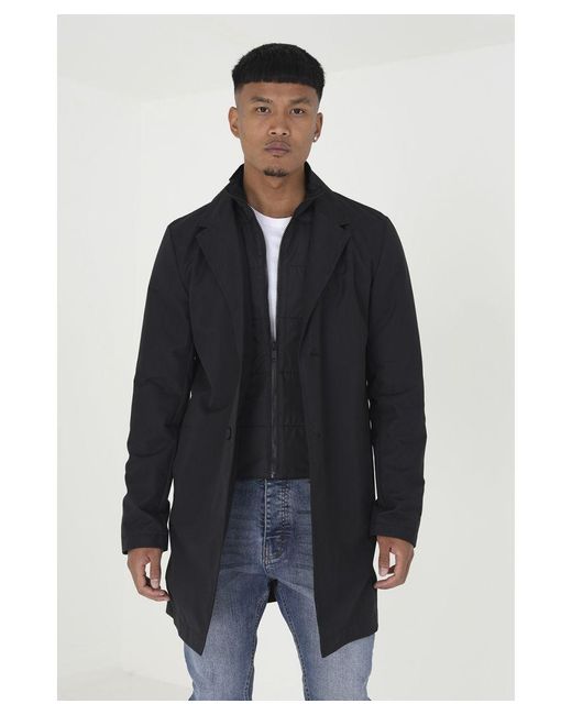 Brave Soul Blue 'Umpire' Single Breasted Mac With Mock Layer for men