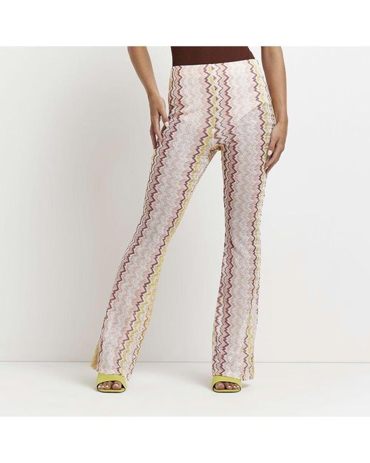River Island Flared Trousers Petite Pink Knitted