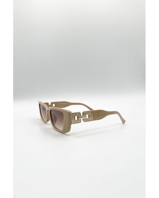 SVNX Green Rectangle Cateye Side Detail Sunglasses