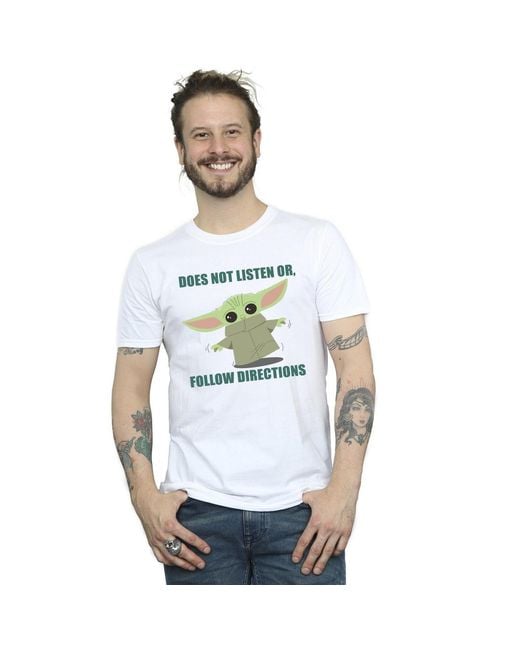 Star Wars White The Mandalorian Grogu Does Not Listen T-Shirt Cotton for men