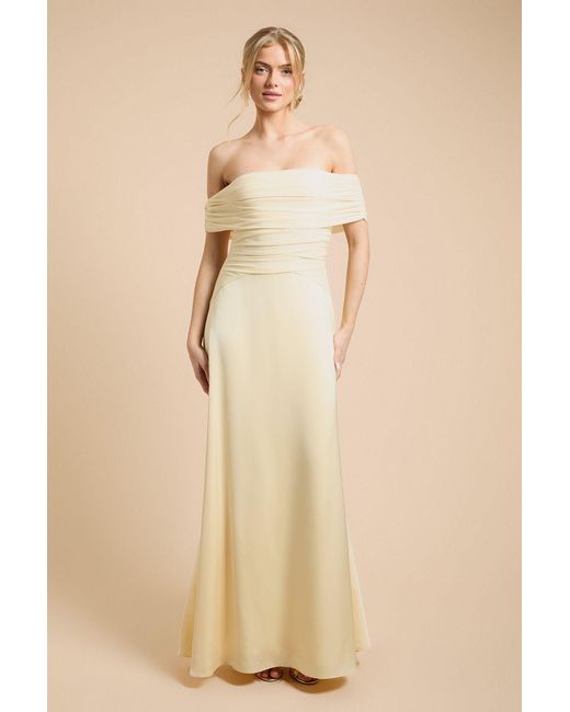 Oasis Natural Mesh And Satin Bardot Bridesmaid Dress
