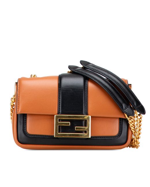 Fendi Blue Pre-Owned Mini Bicolor Nappa Apolo Chain Baguette Shoulder Bag