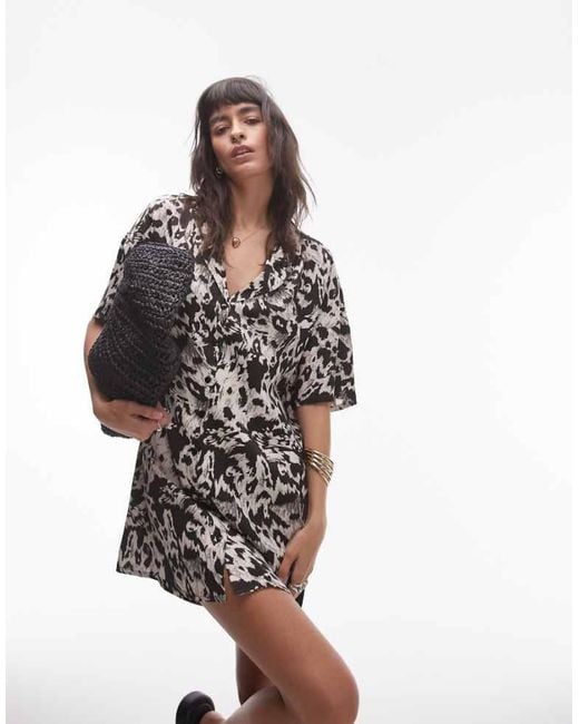 TOPSHOP White Button Down Mini Shirt Dress