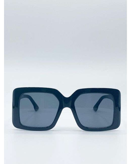 SVNX Blue Oversized Plastic Frame Square Sunglasses