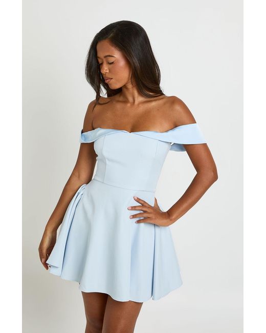Boohoo White Tailored Sweetheart Bardot Skater Dress