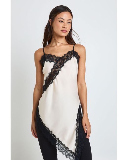 Boohoo White Tall Contrast Satin Lace Longline Cami