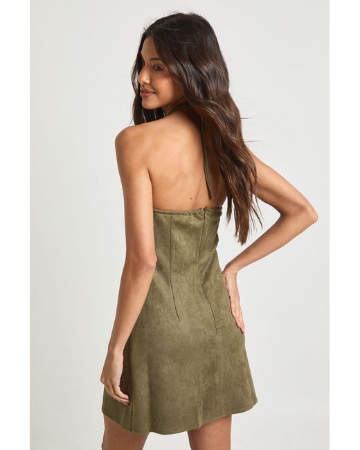 Boohoo Green Faux Suede Trim Mini Dress