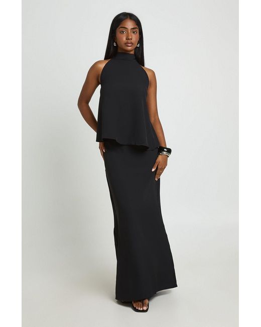 Boohoo Black Funnel Neck Top And Maxi Skirt Co-Ord Set