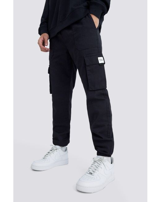 BoohooMAN Blue Elasticated Waist Slim Fit Buckle Cargo Trouser for men