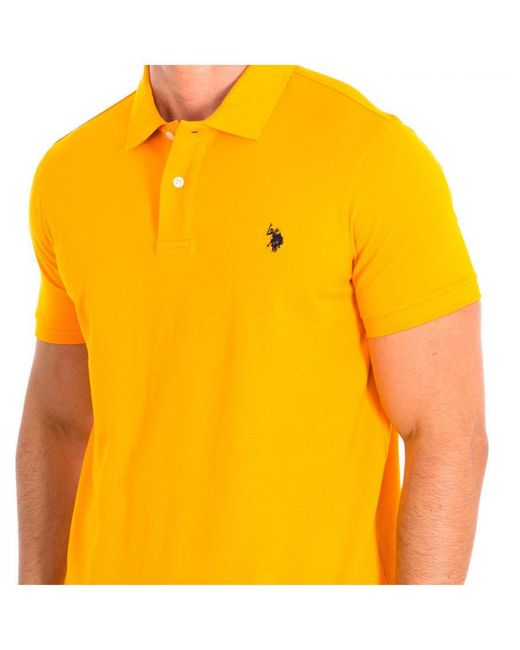 U.S. POLO ASSN. Yellow King Short Sleeve With Contrast Lapel Collar 61423 Man Cotton for men