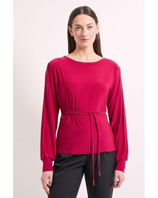 PRINCIPLES Pink Tie Waist Split Shoulder Jersey Top