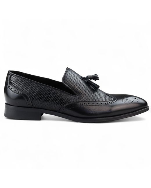 Infinity Leather Black Tassel Moccasin Loafers Smart Slip-On Dress Shoes Faux Leather for men