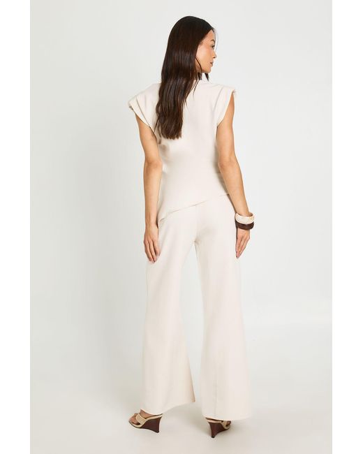 Boohoo Natural Tall Asymmetric Shoulder Pad Top & Straight Leg Trouser Co-Ord